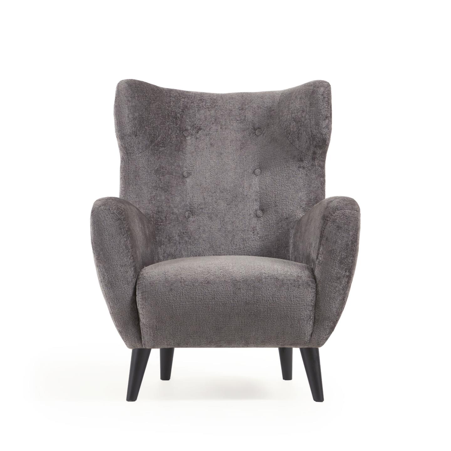 La Forma (ex Julia Grup) Кресло Passo из ткани букле серого цвета с ножками из массива натурального дуба черного цвета