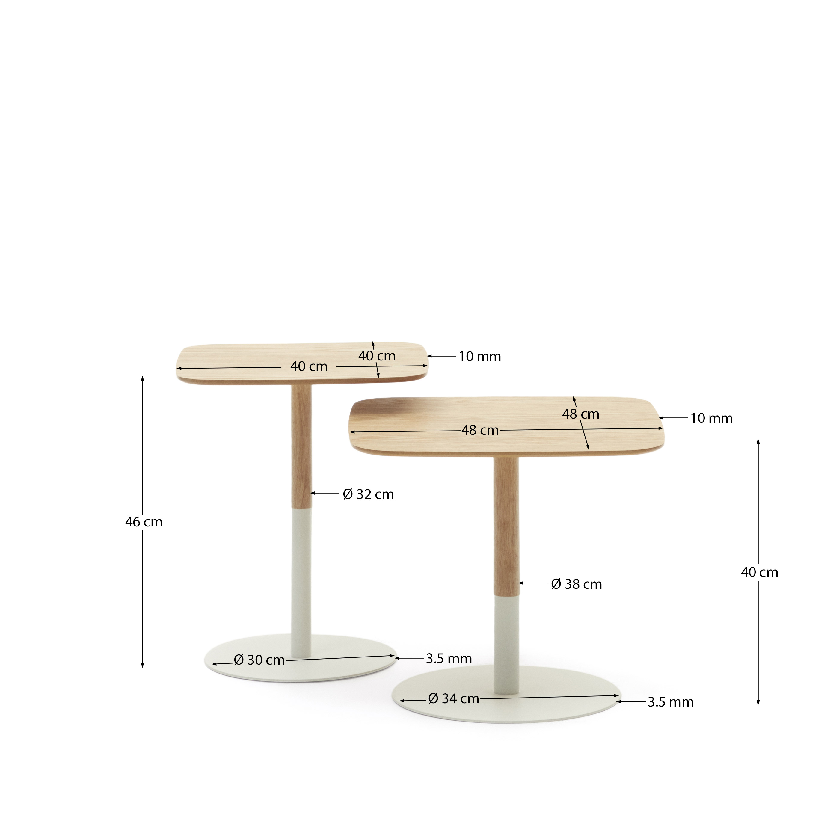 La Forma (ex Julia Grup) Набор Watse из 2 квадратных столиков из шпона дуба и матового белого металла