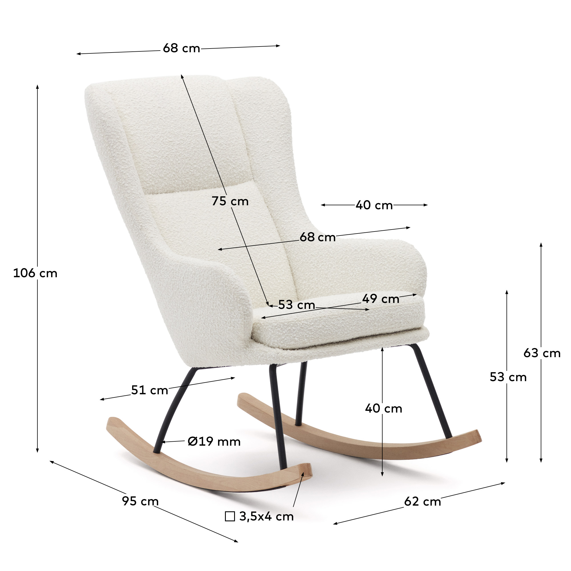 La Forma (ex Julia Grup) Кресло-качалка из белой овчины со стальной конструкцией и деревом бука, Maustin